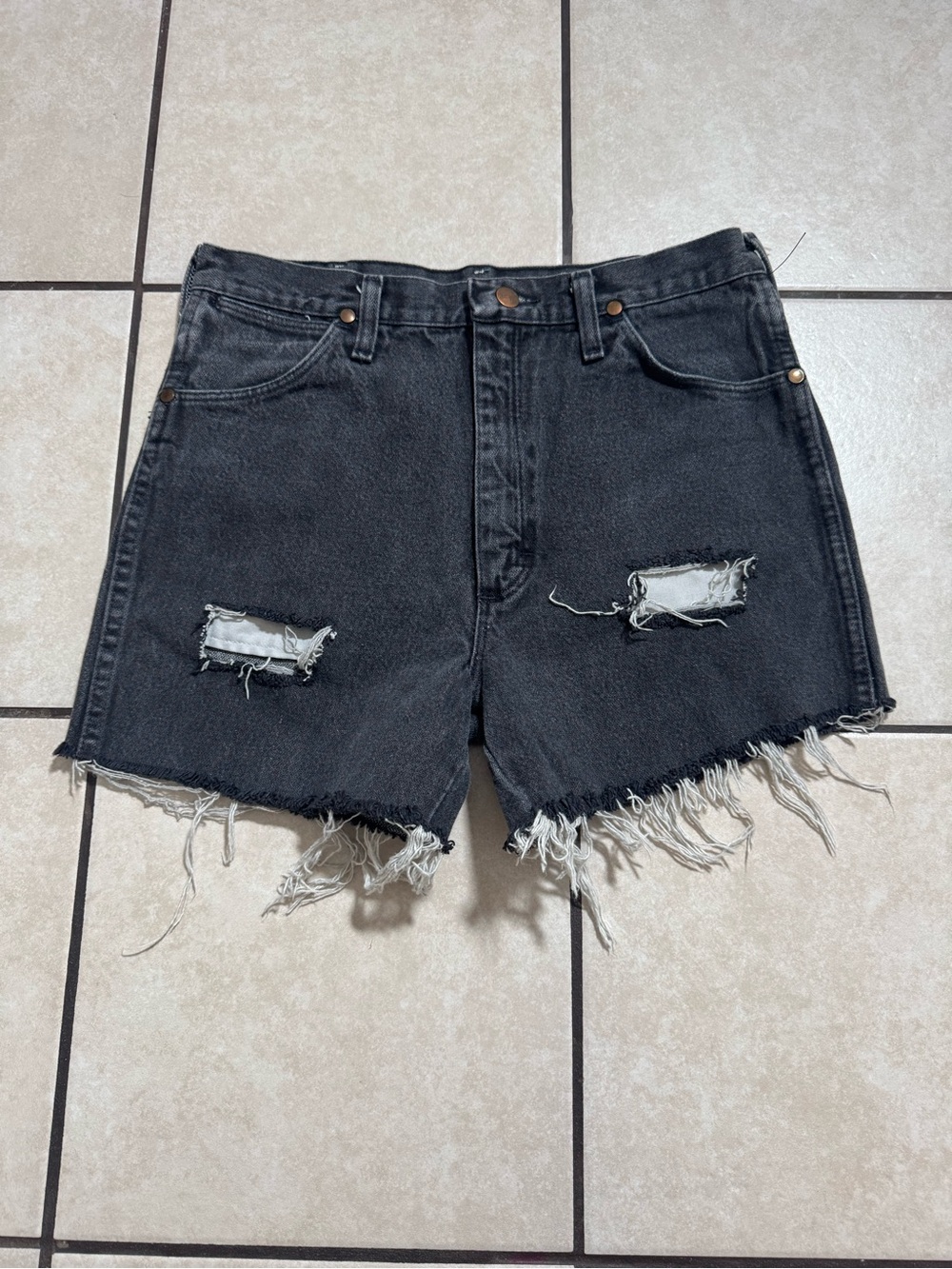 Wrangler vintage charcoal Black Distressed Cutoff Denim Shorts